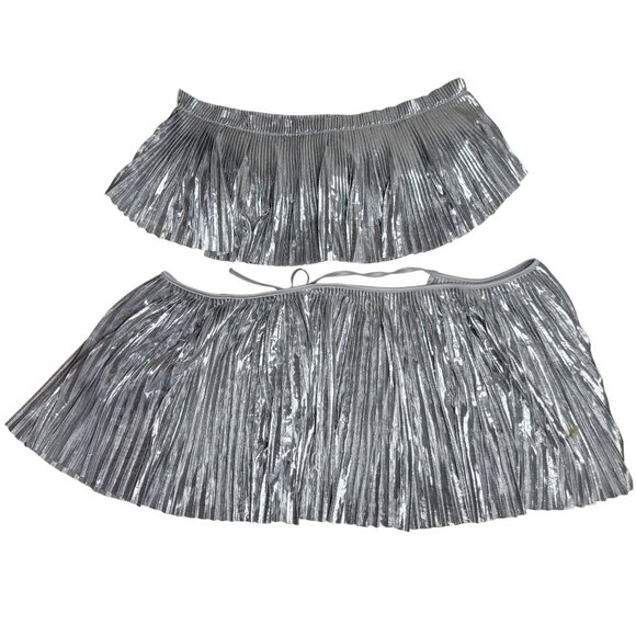 Savage X Fenty Women's Pleated Lamé Bandeau Bralette & Skirt Size X-Large XL - Picture 1 of 4